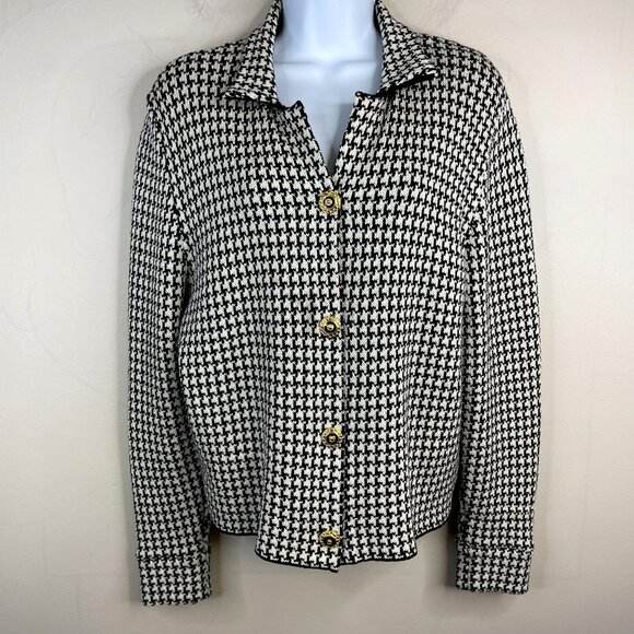 Vintage Alnoral Academia Houndstooth Old Money Cardigan Sweater Sz L Wool Blend - Picture 1 of 11